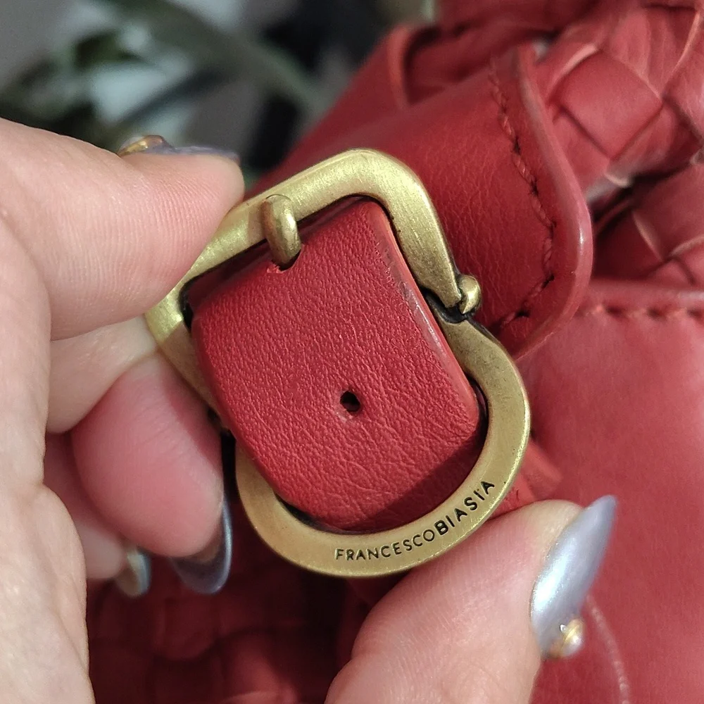 Francesco Biasia Red Woven Leather Tote Bag - Picture 7 of 12